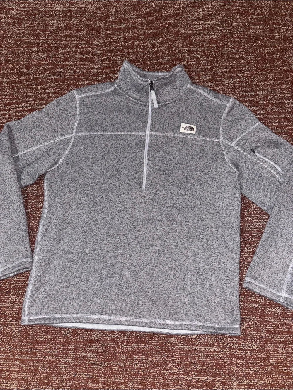 North face grey quarter zip pullover high neck fleece layer arm pocket active L